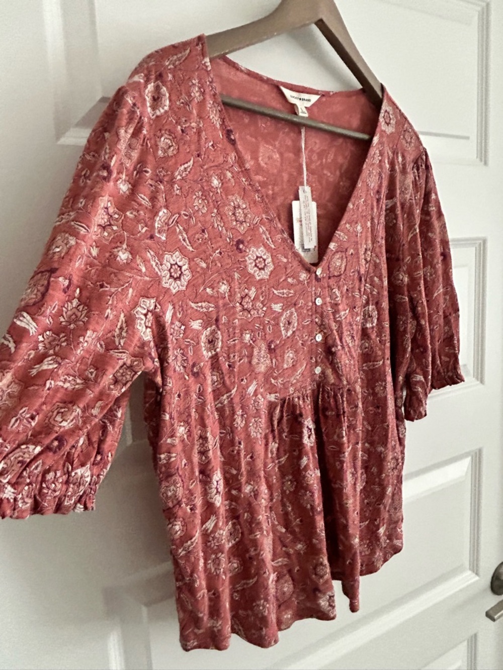 Lucky Brand Floral Top Pink Size L - Picture 6 of 14